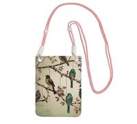 Borsa a tracolla per telefono cellulare, con uccelli sui rami, impermeabile, borsa a tracolla da donna, rosa, taglia unica