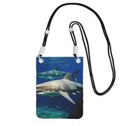 Borsa a tracolla per telefono con due squali bianchi per donne e uomini impermeabile mini borsa per cellulare portafoglio piccole borse a tracolla con cinturino regolabile da viaggio sacchetto per