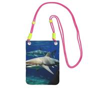 Borsa a tracolla per telefono con due squali bianchi per donne e uomini impermeabile mini borsa per cellulare portafoglio piccole borse a tracolla con cinturino regolabile da viaggio sacchetto per