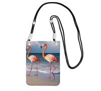 Borsa a tracolla per telefono con fenicottero che cammina sulla spiaggia, per donne e uomini, impermeabile, mini borsa per cellulare, nero, taglia unica
