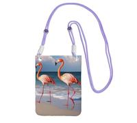 Borsa a tracolla per telefono con fenicottero che cammina sulla spiaggia per donne e uomini, impermeabile, mini borsa a tracolla per cellulare, piccola borsa a tracolla con tracolla regolabile