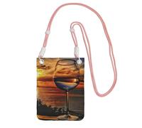 Borsa a tracolla per telefono con stampa di bicchiere di vino al tramonto per donne e uomini, borsa per telefono con tracolla regolabile, per lo shopping di viaggio, rosa, Taglia unica