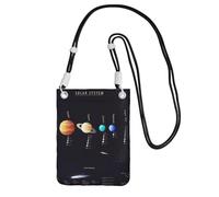 Borsa a tracolla per telefono con stampa di Giove Saturno del sistema solare, per donne e uomini, borsa per telefono con tracolla regolabile, per viaggi e shopping, Nero , Taglia unica