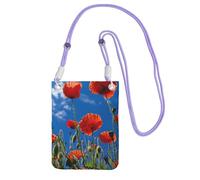 Borsa a tracolla per telefono con stampa di papaveri su cielo blu, alla moda, sottile, leggera, per viaggi, corsa, escursionismo, shopping, Viola, Taglia unica