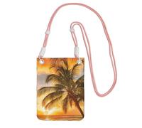 Borsa a tracolla per telefono con stampa tropicale con palme e tramonto per donne e uomini, borsa per telefono con tracolla regolabile, per viaggi e shopping, rosa, Taglia unica