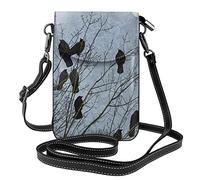 Borsa a tracolla per telefono da donna, piccola borsa a tracolla messaggero, borsa a tracolla, borsa a portafoglio, regalo per donne e ragazze, Uccelli Corvo Nero, Taglia unica