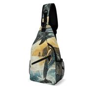 Borsa a tracolla per tutti i giorni, pratica borsa a tracolla sul petto, perfetta per lavoro, shopping e viaggi, delfini che saltano fuori dal mare al tramonto