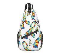 Borsa a Tracolla per Uomo Donna, per Nastro Colorato di Consapevolezza dell'Autismo Bianco, Zaino a Spalla Borse a Petto Borsa a Tracolla Zainetto per Escursioni all'aperto Campeggio Escursioni in Bic