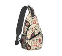 Borsa a tracolla per uomo e donna, con motivo cachemire, colore nero e rosso