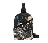 Borsa a tracolla per uomo e donna, con stampa di baseball, basket, calcio, hockey, pieghevole, per attività all'aperto, Astronauta e alieno, One Size, Zaino casual