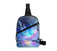 Borsa a tracolla per uomo e donna, con stampa di farfalle, colore viola, pieghevole, per attività all'aria aperta, Pittura dell'aurora boreale, One Size, Zaino casual