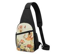 Borsa a tracolla per uomo e donna, con stampa di farfalle volanti tra i fiori, per attività all'aperto, escursioni, sport