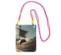 Borsa a tracolla per uomo e donna, con stampa di una vecchia barca vichinga, mini portamonete casual, borsa per telefono antifurto, per escursioni e viaggi, Fucusia, Taglia unica