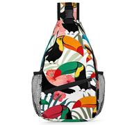 Borsa a tracolla per uomo e donna tropicale tucano uccello giungla foglie animali borsa a tracolla borsa a tracolla zaino zaino a tracolla per viaggi escursionismo, Multicolore, Taglia unica