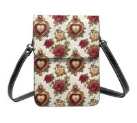 Borsa a tracolla piccola con stampa di rose rosse per donne, piccole borse in pelle per telefono cellulare, borsa a tracolla