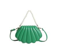 Borsa a tracolla piccola in pelle PU da donna, con perle di conchiglia, borsa a tracolla da donna in tinta unita, pochette alla moda for cellulare(A Green)