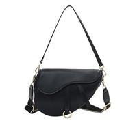 Borsa a tracolla piccola in pelle PU - due cinghie da donna elegante borsa a tracolla grande capacità borsa da sella borsa da viaggio, Nero , 370.00x220.00x80.00mm