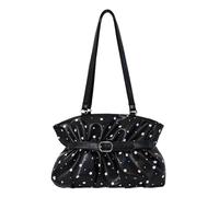Borsa a tracolla pieghettata da donna in pelle PU leggera e versatile con manico lungo chiusura con cerniera Borsa tote casual Shopping quotidiano Incontri Borse a tracolla, Nero , 320*105*205mm