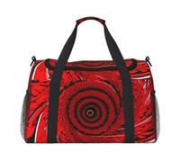 Borsa a tracolla pieghevole con stampa a spirale con fiore rosso e vortice con cerniera impermeabile per il fine settimana