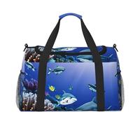 Borsa a tracolla pieghevole con stampa di squalo che nuota sotto il mare, elegante borsa da trasporto con cerniera impermeabile per gite del fine settimana