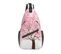 Borsa a tracolla Pink Cherry Blooming Flower Tree Hiking Daypack Crossbody Shoulder Backpack Travel Chest Pack for Men Women