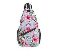 Borsa a tracolla Pink Rose Peony Floral Leaf Escursionismo Daypack Crossbody Shoulder Backpack Travel Chest Pack for Men Women