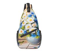 Borsa a tracolla pittura a olio bianco blu margherita fiore escursionismo zainetto zaino a tracolla zaino da viaggio per uomo donna