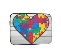 Borsa a tracolla portatile antiurto per laptop da 15 pollici con stampe a forma di cuore e puzzle per la consapevolezza dell'autismo - Custodia protettiva per viaggi di lavoro e uso quotidiano in uff