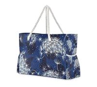 Borsa a tracolla portatile con denti di leone blu e bianco con tasche laterali, borsa da spiaggia, borsa da lavoro, borsa per la spesa