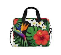 Borsa a tracolla portatile con manico e tracolla da 15,6 pollici, con cerniera, palma, fiore, hawaiano, giungla, paradiso, tropicale