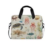 Borsa a tracolla portatile con manico e tracolla da 15,6 pollici, custodia rigida con cerniera beige vintage tartaruga pesce