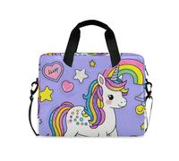 Borsa a tracolla portatile con manico e tracolla per tablet da 15,6 pollici, borsa per il trasporto di cartoni animati con unicorni finti con paillettes