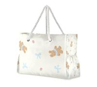 Borsa a tracolla portatile con orso marrone e fiocco, con tasche laterali, borsa da lavoro essenziale da viaggio, regalo da spiaggia, regalo di compleanno per donne