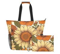 Borsa a tracolla portatile da spiaggia, taglia unica, per vacanze | Borsa di totalizzatore leggera di grande capacità del tessuto del girasole dell'annata delle vacanze