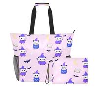 Borsa a tracolla portatile da spiaggia, taglia unica, per vacanze | Tasche laterali in rete grande capacità Tote Bag Palestra Fitness Halloween Peste Panda