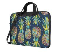 Borsa a tracolla portatile ultra sottile con stampa di ananas tropicale per donne e uomini per il fine settimana da viaggio casual, Nero , 15.6 inch