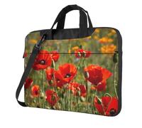 Borsa a tracolla portatile ultra sottile con stampa di fiori di papavero per donne e uomini per il fine settimana da viaggio casual, Nero , 15.6 inch