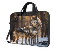 Borsa a tracolla portatile ultra sottile con stampa di lupi per donne e uomini per il fine settimana da viaggio casual, Nero , 14 inch