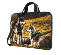 Borsa a tracolla portatile ultra sottile con stampa di lupi per donne e uomini per il fine settimana da viaggio casual, Nero , 14 inch