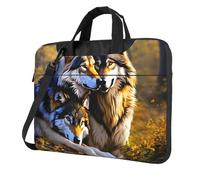 Borsa a tracolla portatile ultra sottile con stampa di lupi per donne e uomini per il fine settimana da viaggio casual, Nero , 13 inch