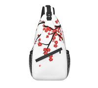 Borsa a tracolla Red Cherry Blossom Spring Japanese Art Hiking Daypack Crossbody Shoulder Backpack Travel Chest Pack for Men Women