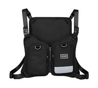 Borsa a tracolla regolabile Hip Hop con riflettente, per uomini e donne, fitness, escursionismo, ciclismo, campeggio, arrampicata, corsa (nero), Nero , 3 cm (W) x 46 cm (L) x 27 cm (H)
