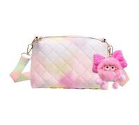 Borsa a Tracolla Regolabile Per Ragazze Con Pendente in Peluche, Mini Borsetta Arcobaleno Alla Moda Con Fiocco