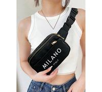 Borsa a tracolla resistente di colore unito con stampa della lettera "Milano", impermeabile, cinghia regolabile, adatta per sport, corsa, viaggi e escursioni, alla moda e ordinata, unisex, ottima per 