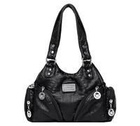 Borsa a tracolla retrò da donna con rivetti con tasche multiple in pelle borsa tote tracolla staccabile borsa ascellare casual borsa da viaggio femminile, Nero , 290.00x220.00x110.00mm