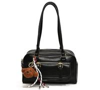 Borsa a tracolla retrò in pelle donne con borsetta della cartella a sospensione (nero)