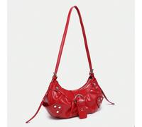 Borsa a tracolla retrò leggera e portatile, per donne: stile punk gotico Y2K in vera pelle, borsa da motociclista, decorata con borchie, catene metalliche e cinturino regolabile per la spalla - adatta