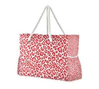 Borsa a tracolla robusta con leopardo rosso con tasche laterali Borsa tote da donna con portabicchieri sul lato