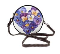 Borsa a tracolla rotonda da donna a forma di cuore con fiori del viola dell'acquerello