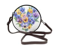 Borsa a tracolla rotonda da donna a forma di cuore con fiori viola del pensiero